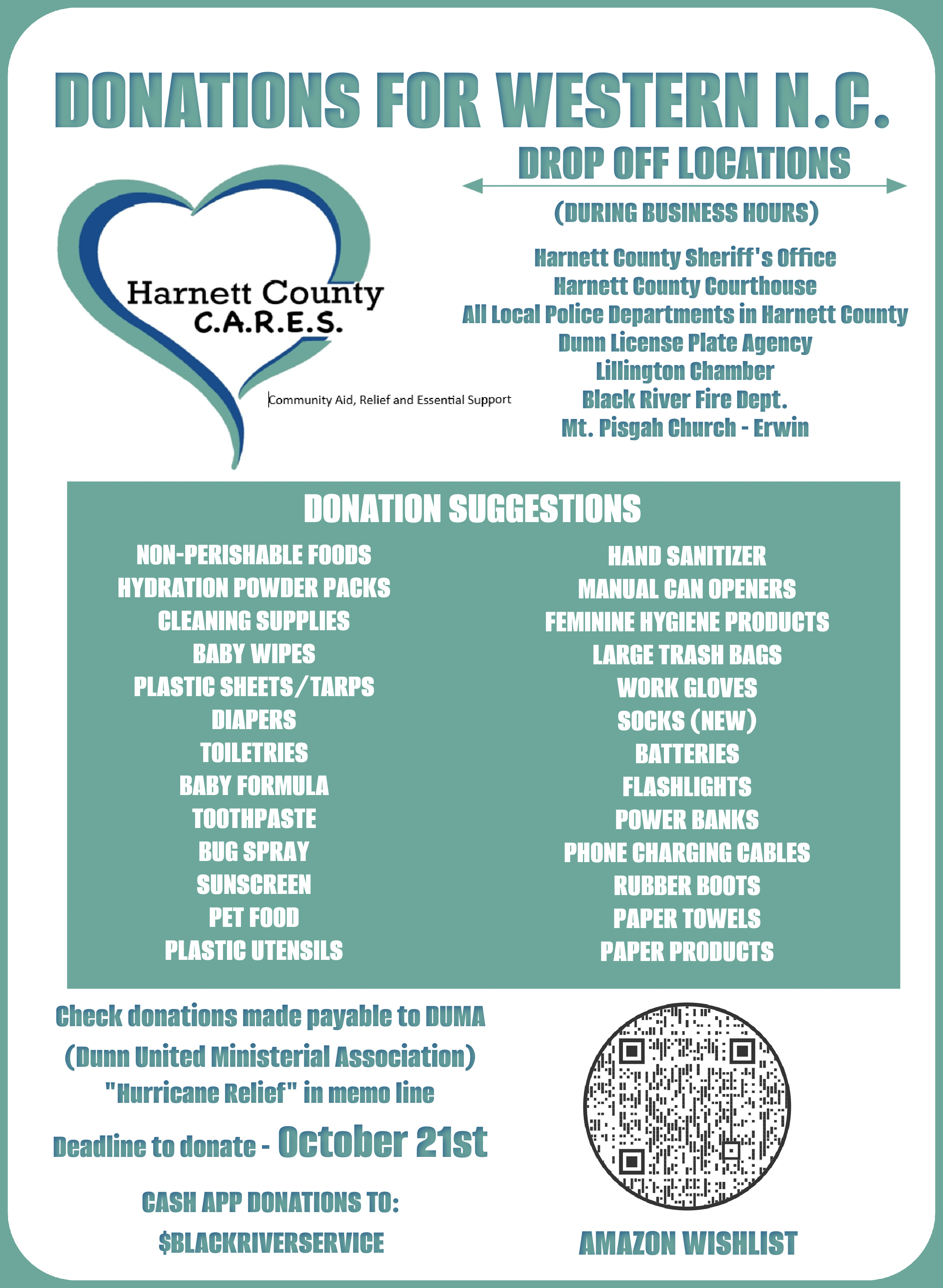 List of items for donation