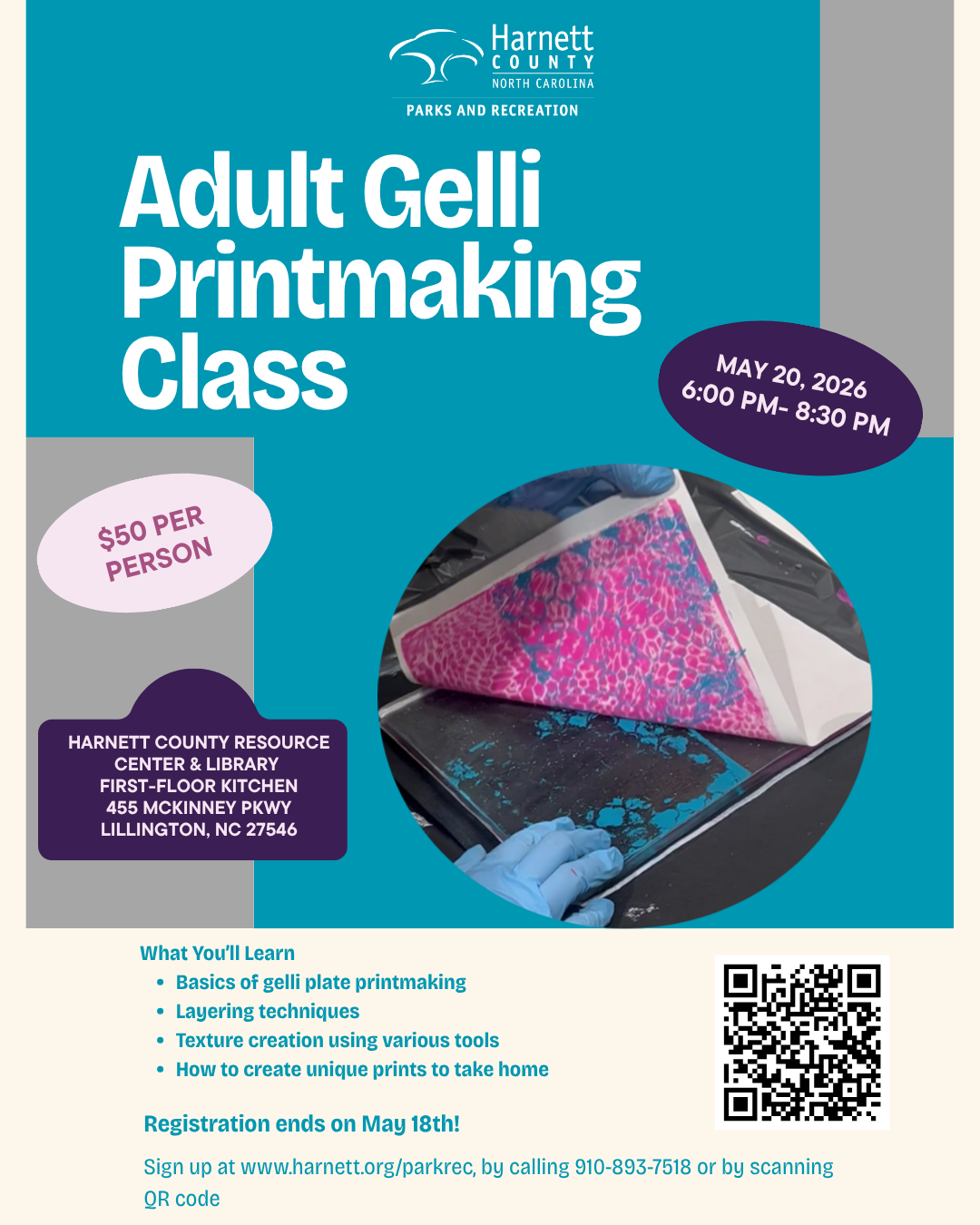 Adult Gelli Printmaking Class- May 2026