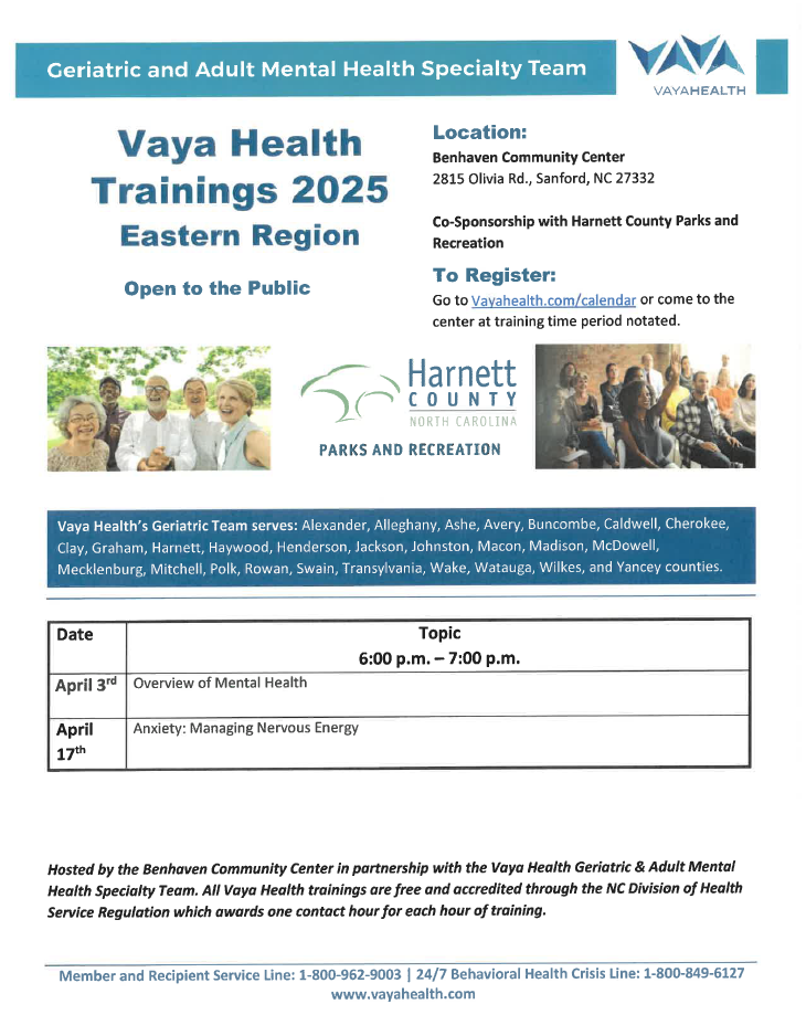 Vaya Health Training- Overview of Mental Health (Benhaven Community Center)