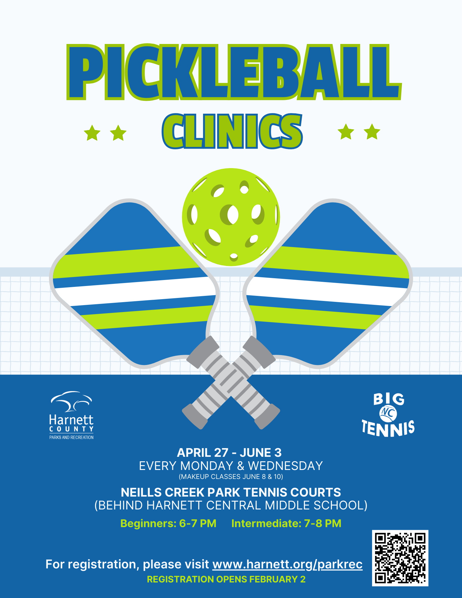 Pickleball Clinics- Spring 2026- Neills Creek Park