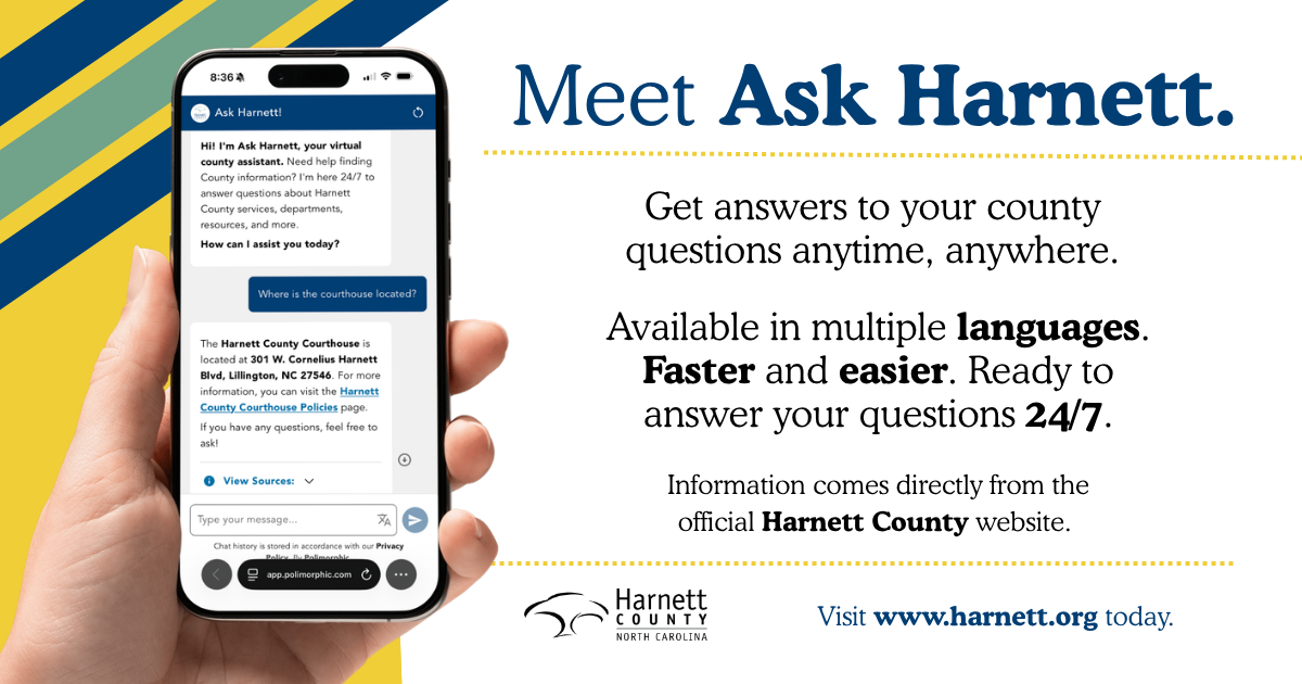 Picture of a phone with a conversation with the chatbot Ask Harnett
