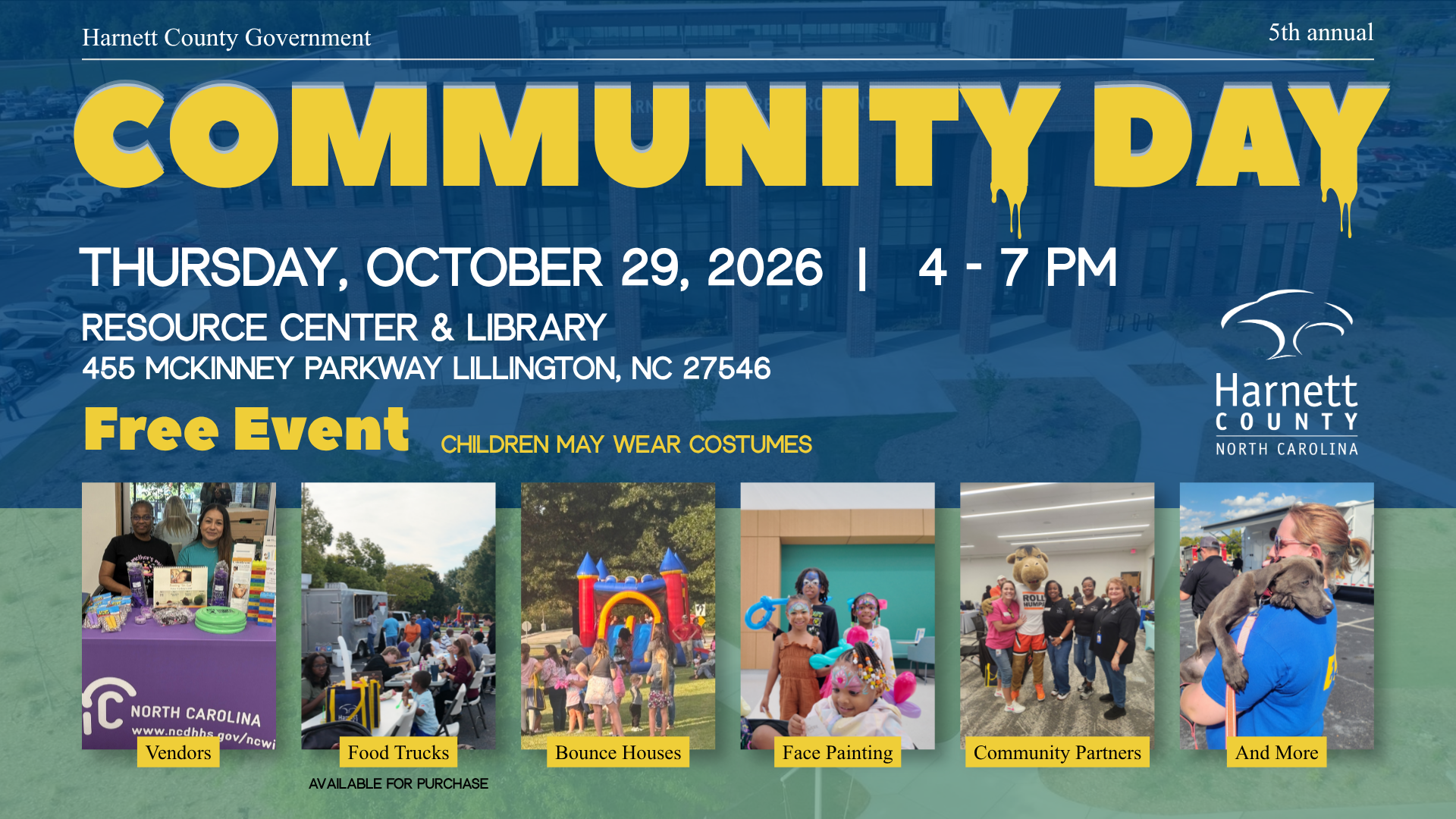 Various pictures of prior event. Text reads 5th annual Community Day