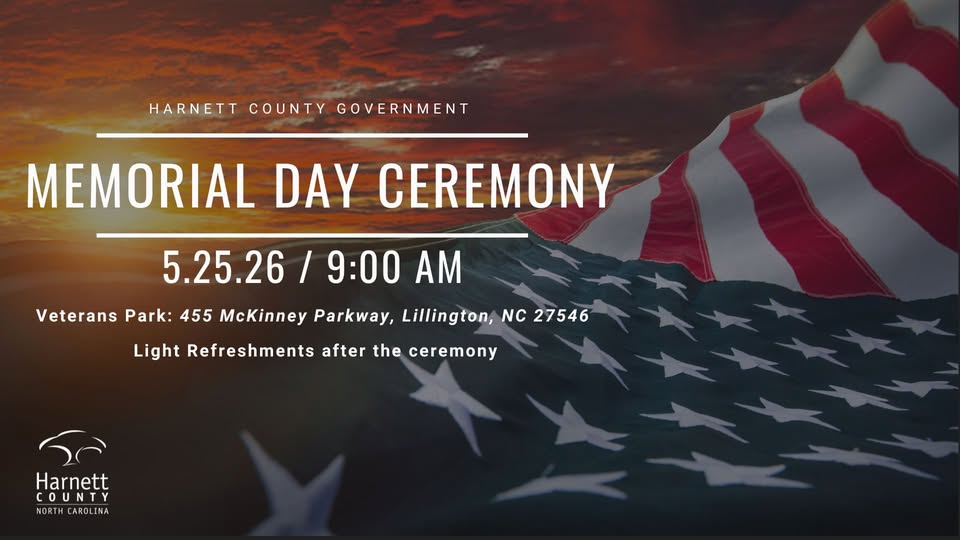 Picture of raising sun and the American Flagg with writing for Memorial Day Event
